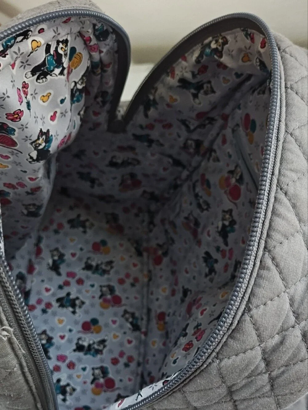 Vera Bradley Quilted Gray Mini Backpack w/ Embroidered Disney Characters